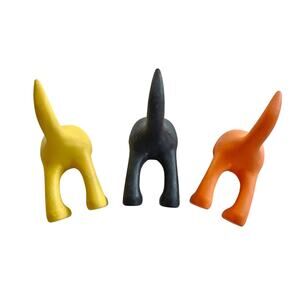 Set of 3 IKEA BASTIS Dog Tail Wall Hooks – Yellow, Black, Orange